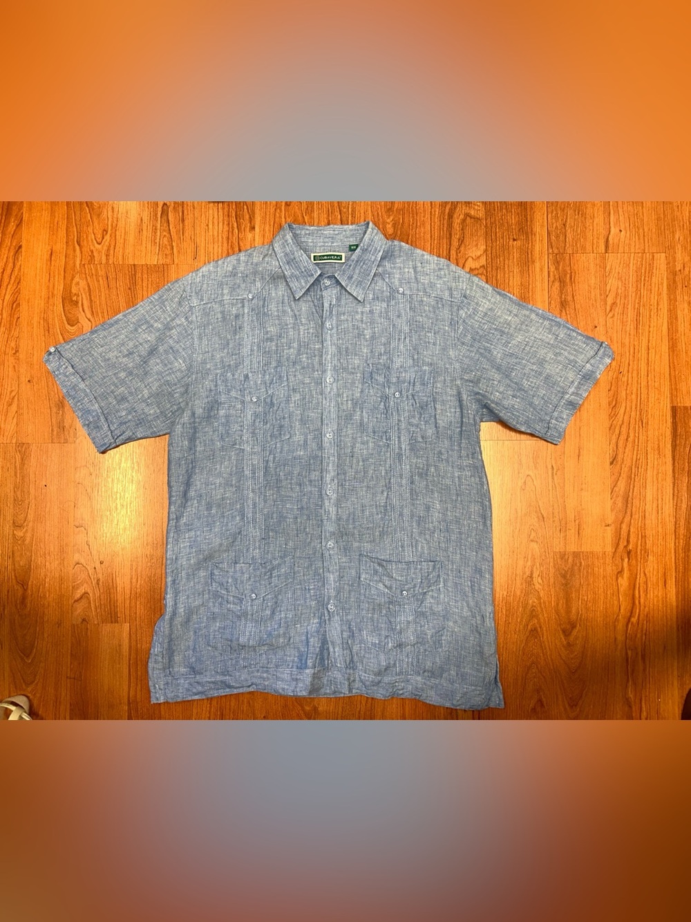 Vintage Cubavera Chambray Guayabera Shirt Size Medium